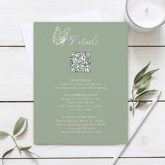 Elegant Calligraphy Sage Green Wedding Details Begleitkarte