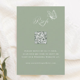 Elegant Calligraphy Sage Green Wedding QR Code RSVP Karte