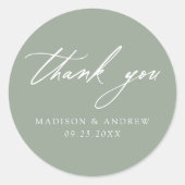 Elegant Calligraphy Sage Green Wedding Thank You Runder Aufkleber (Vorderseite)