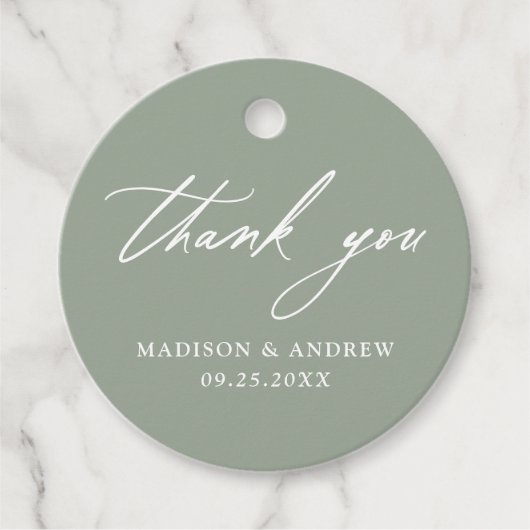 Elegant Calligraphy Sage Green Wedding Vielen Dank Geschenkanhänger (Vorderseite)