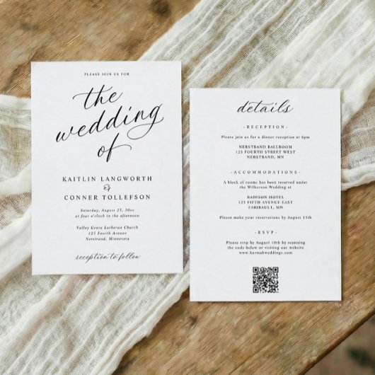 Elegant Calligraphy Script All in One Wedding Einladung