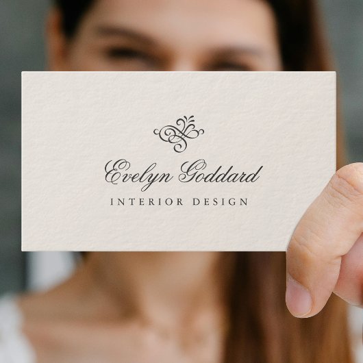 Elegant Calligraphy Script dick Luxury Ecru Gray Visitenkarte