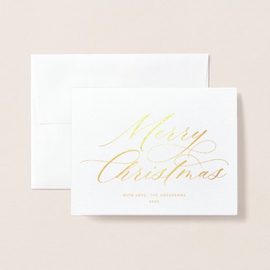 Elegant Calligraphy Script Frohe Weihnachten Folienkarte (Vorderseite mit Umschlag)