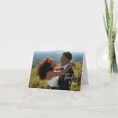 Elegant Calligraphy Script Photo Wedding Dankeskarte (Vorderseite)