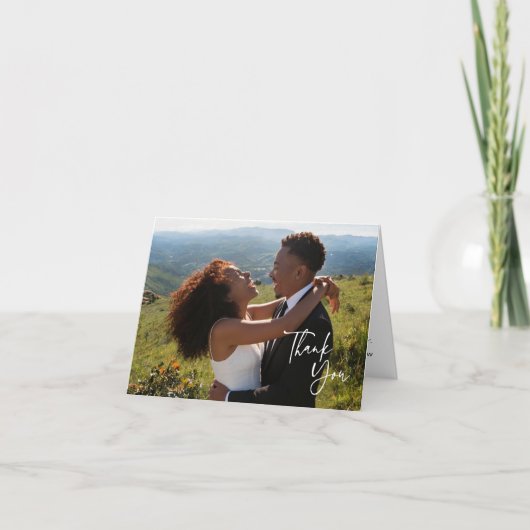 Elegant Calligraphy Script Photo Wedding Dankeskarte (Vorderseite)