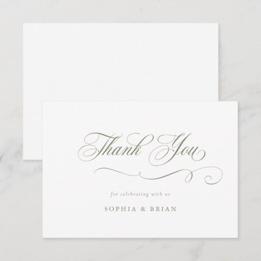 Elegant Calligraphy Script Sage Green Vielen Dank Einladung (Vorne/Hinten)