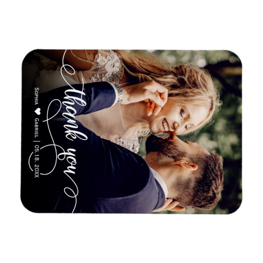 Elegant Calligraphy Script Wedding Foto Thank You Magnet (Horizontal)
