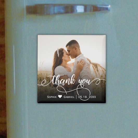 Elegant Calligraphy Script Wedding Foto Thank You Magnet