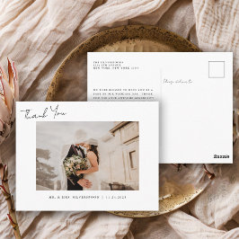 Elegant Calligraphy Script Wedding Foto Thank You Postkarte