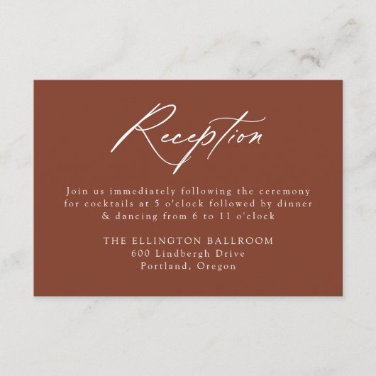 Elegant Calligraphy Terracotta Wedding Reception Begleitkarte (Vorderseite)