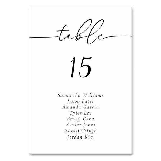 Elegant Calligraphy Tischnummer Guest Names (Vorderseite)