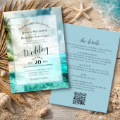 Elegant Calligraphy Tropical Beach QR Code Wedding Einladung