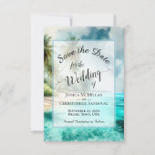 Elegant Calligraphy Tropical Beach Wedding Save The Date (Vorderseite)