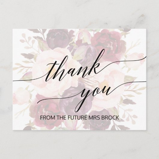 Elegant Calligraphy | Verblasst floral Vielen Dank Postkarte (Vorderseite)