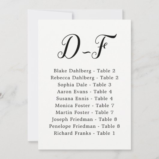Elegant Calligraphy Wedding Gast by Last Name D-F Einladung (Vorderseite)