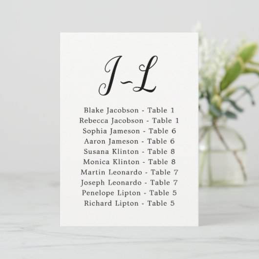 Elegant Calligraphy Wedding Gast by Last Name J-L Einladung (Stehend Vorderseite)