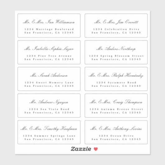 Elegant Calligraphy Wedding Guest Address Labels (Blatt)