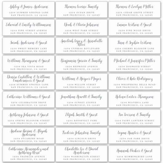 Elegant Calligraphy Wedding Guest Address Labels (Vorderseite)
