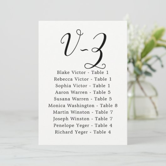 Elegant Calligraphy Wedding Guest by Last Name V-Z Einladung (Stehend Vorderseite)