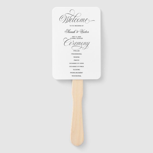 Elegant Calligraphy Wedding Program Hand Fan Fächer (Vorderseite)