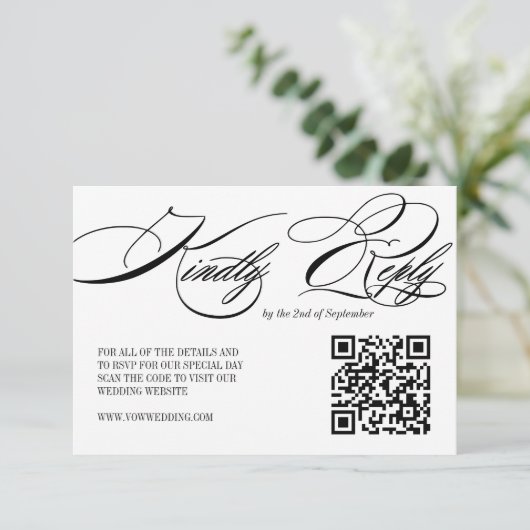 Elegant Calligraphy Wedding QR Code RSVP card (Stehend Vorderseite)
