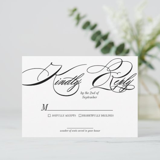Elegant Calligraphy Wedding RSVP card (Stehend Vorderseite)