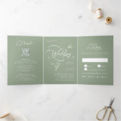 Elegant Calligraphy Wedding Sage Green Dreifach Gefaltete Einladung (Innenseite)