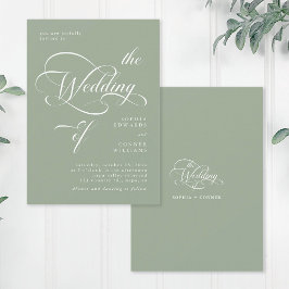 Elegant Calligraphy Wedding Sage Green Einladung
