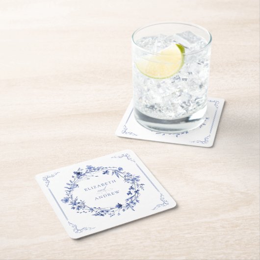 Elegant Calligraphy Wreath Wedding Reception Rechteckiger Pappuntersetzer (Vor Ort)