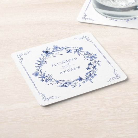 Elegant Calligraphy Wreath Wedding Reception Rechteckiger Pappuntersetzer (angewinkelt)