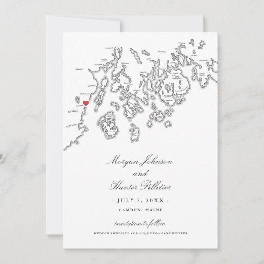 Elegant Camden Maine Map Wedding Save The Date (Vorderseite)