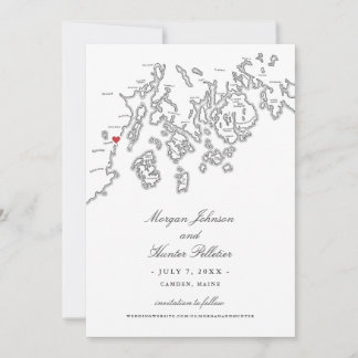 Elegant Camden Maine Map Wedding Save The Date