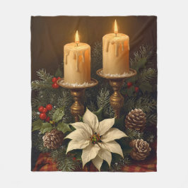 Elegant candle Christmas holly pine warm festive  Fleecedecke