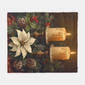 Elegant candle Christmas holly pine warm festive Fleecedecke (Vorderseite (Horizontal))