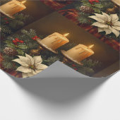 Elegant candle Christmas holly pine warm festive Geschenkpapier (Ecke)