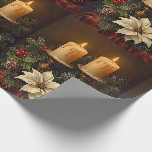 Elegant candle Christmas holly pine warm festive  Geschenkpapier (Ecke)