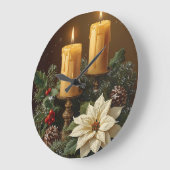Elegant candle Christmas holly pine warm festive Große Wanduhr (Winkel)