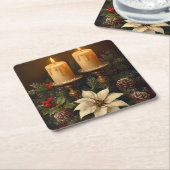 Elegant candle Christmas holly pine warm festive  Rechteckiger Pappuntersetzer (angewinkelt)