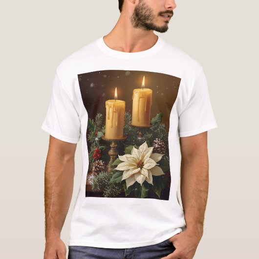 Elegant candle christmas holly pine warm festive T-Shirt (Vorderseite)