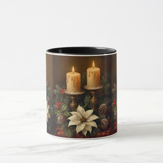 Elegant candle Christmas holly pine warm festive  Tasse (Zentrum)