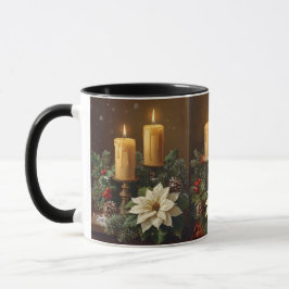 Elegant candle Christmas holly pine warm festive  Tasse