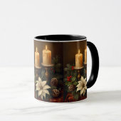 Elegant candle Christmas holly pine warm festive  Tasse (VorderseiteRechts)
