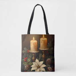 Elegant candle holly pine warm festive christmas tasche