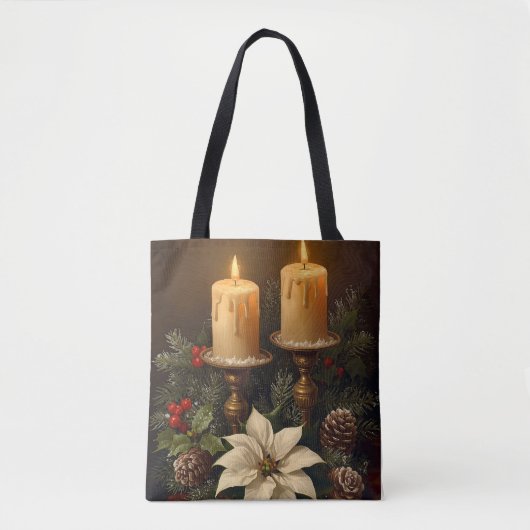 Elegant candle holly pine warm festive christmas tasche (Vorderseite)
