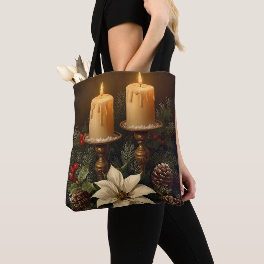 Elegant candle holly pine warm festive christmas tasche (Von Nahem)