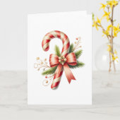 Elegant Candy Cane with Red Bow and Pine Sprigs Karte (Gelbe Blume)