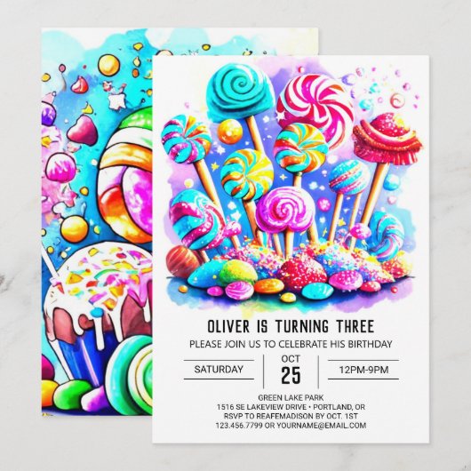 Elegant Candy Editable Birthday Einladung (Vorne/Hinten)