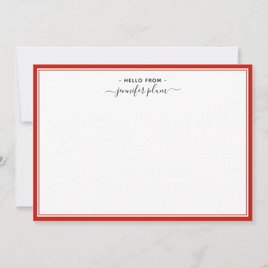 Elegant Candy Red Script 'Hello From' Mitteilungskarte (Vorderseite)