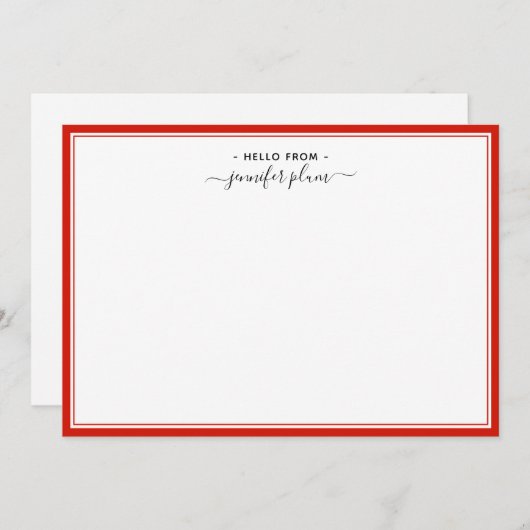Elegant Candy Red Script 'Hello From' Mitteilungskarte (Vorne/Hinten)