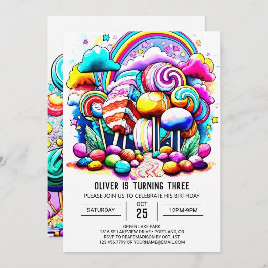 Elegant Candyland Online Geburtstag Einladung (Vorne/Hinten)
